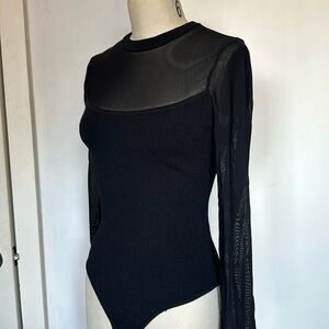Express body suit see through top and ribbed knit bottom